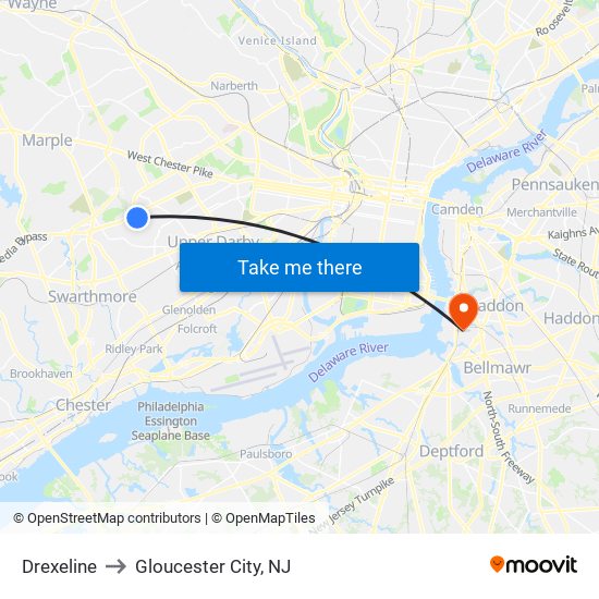 Drexeline to Gloucester City, NJ map