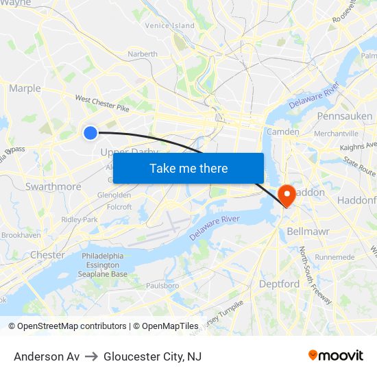 Anderson Av to Gloucester City, NJ map