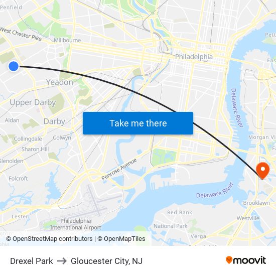 Drexel Park to Gloucester City, NJ map