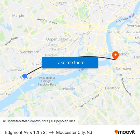 Edgmont Av & 12th St to Gloucester City, NJ map