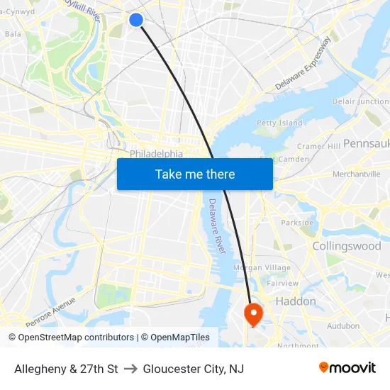 Allegheny & 27th St to Gloucester City, NJ map