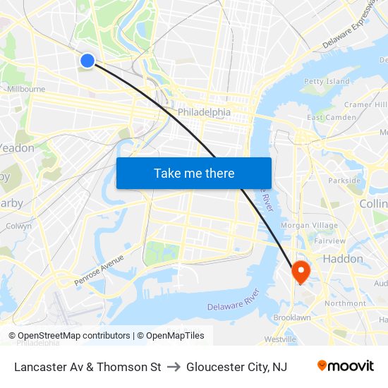 Lancaster Av & Thomson St to Gloucester City, NJ map