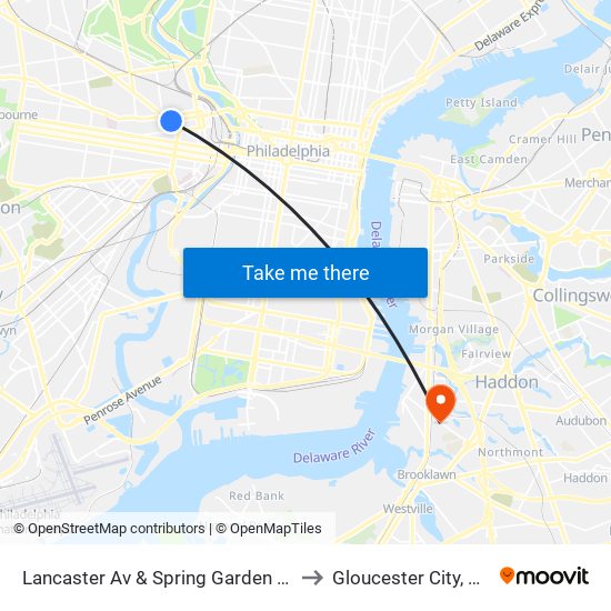 Lancaster Av & Spring Garden St to Gloucester City, NJ map