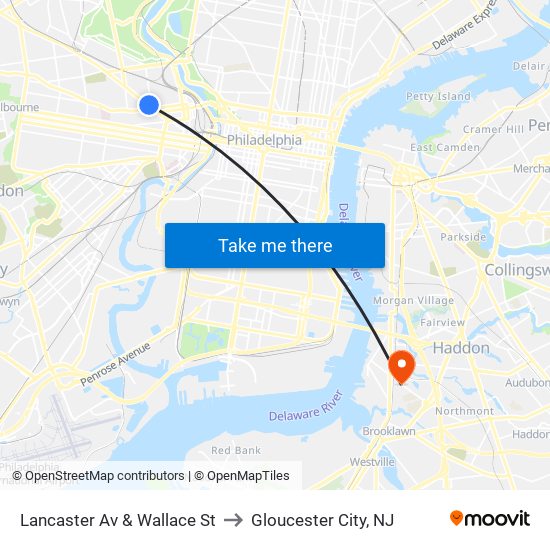 Lancaster Av & Wallace St to Gloucester City, NJ map