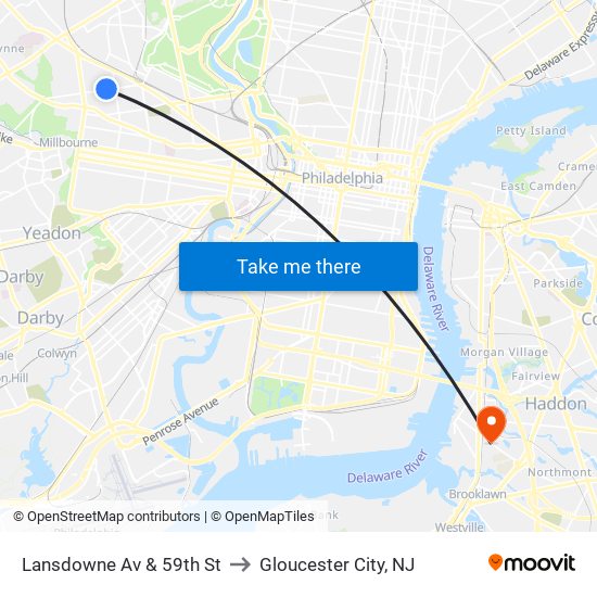 Lansdowne Av & 59th St to Gloucester City, NJ map