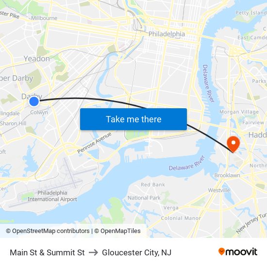 Main St & Summit St to Gloucester City, NJ map