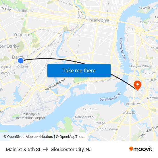 Main St & 6th St to Gloucester City, NJ map