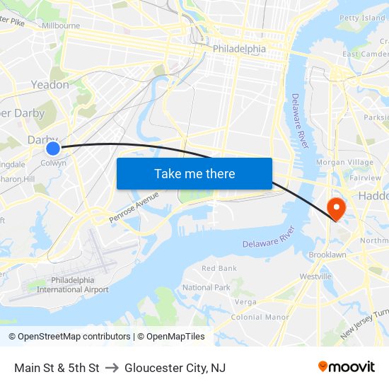 Main St & 5th St to Gloucester City, NJ map