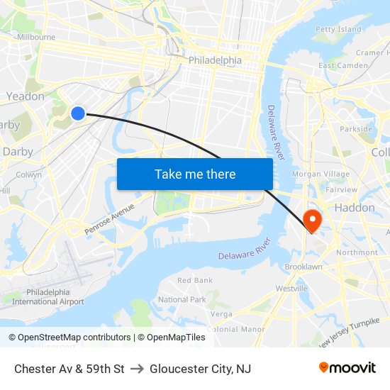 Chester Av & 59th St to Gloucester City, NJ map