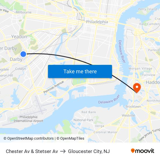 Chester Av & Stetser Av to Gloucester City, NJ map