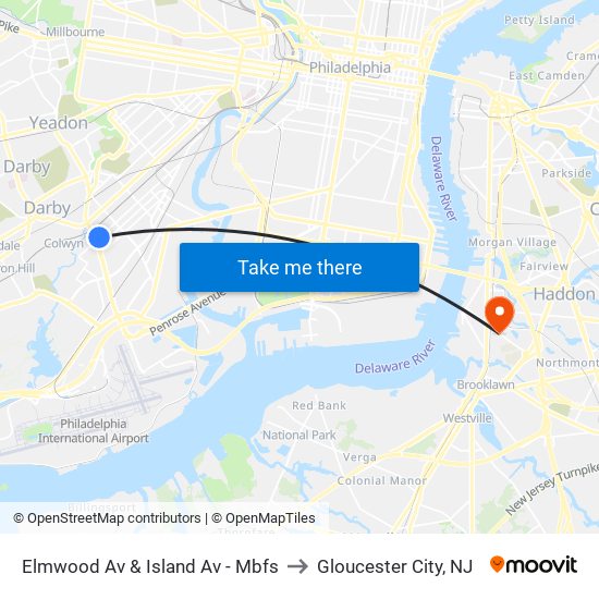Elmwood Av & Island Av - Mbfs to Gloucester City, NJ map