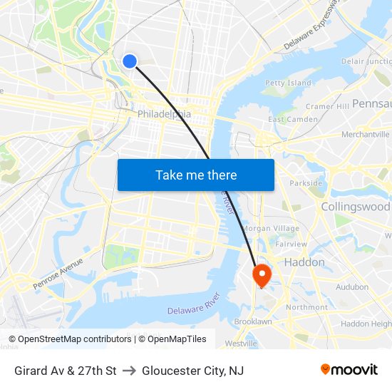 Girard Av & 27th St to Gloucester City, NJ map