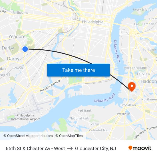 65th St & Chester Av - West to Gloucester City, NJ map
