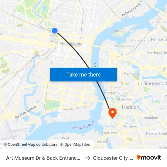 Art Museum Dr & Back Entrance - 2 to Gloucester City, NJ map