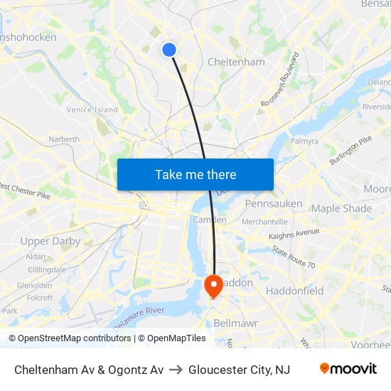 Cheltenham Av & Ogontz Av to Gloucester City, NJ map