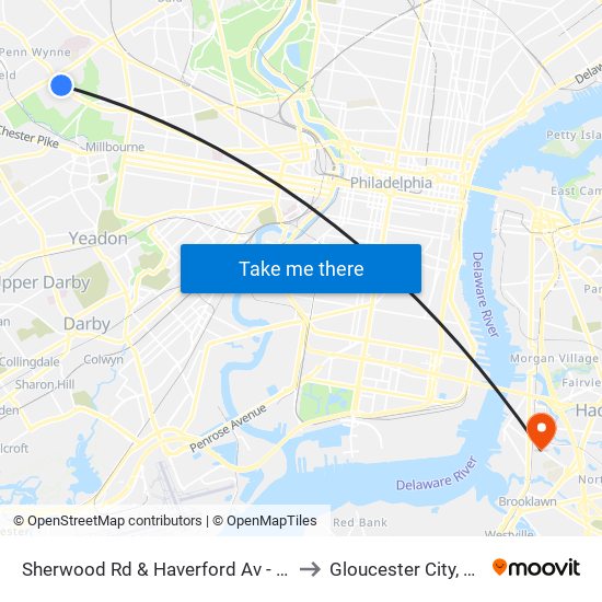 Sherwood Rd & Haverford Av - Fs to Gloucester City, NJ map