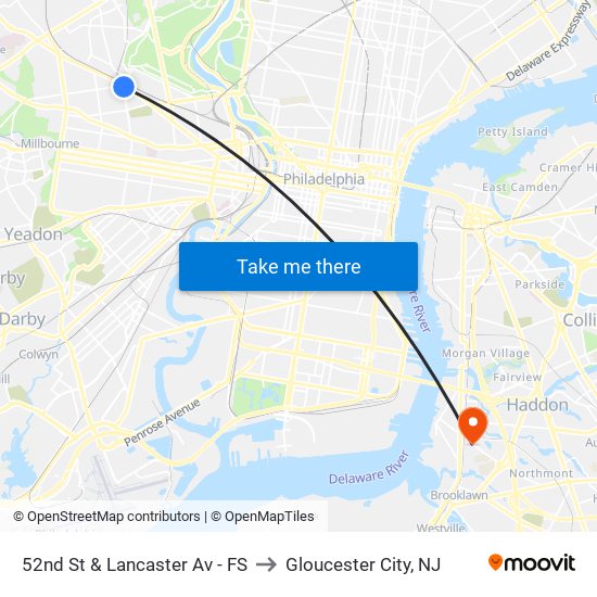 52nd St & Lancaster Av - FS to Gloucester City, NJ map