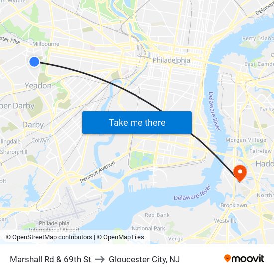 Marshall Rd & 69th St to Gloucester City, NJ map