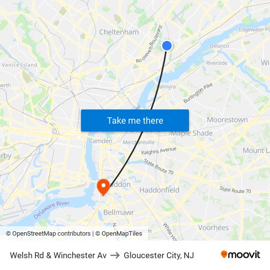 Welsh Rd & Winchester Av to Gloucester City, NJ map