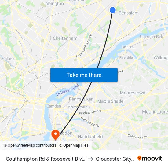 Southampton Rd & Roosevelt Blvd - FS to Gloucester City, NJ map