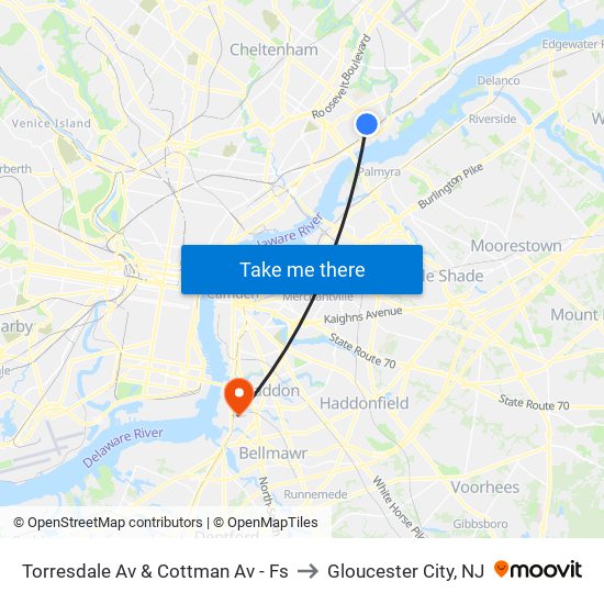 Torresdale Av & Cottman Av - Fs to Gloucester City, NJ map