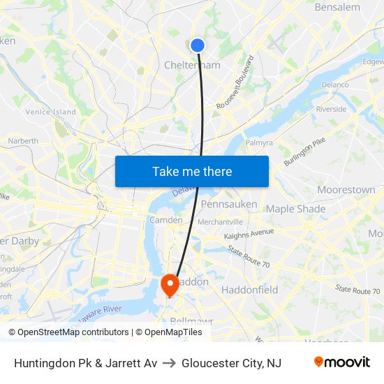 Huntingdon Pk & Jarrett Av to Gloucester City, NJ map