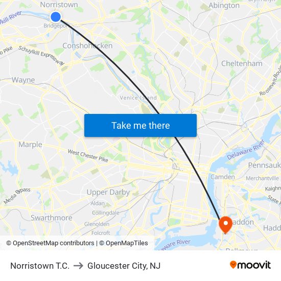 Norristown T.C. to Gloucester City, NJ map