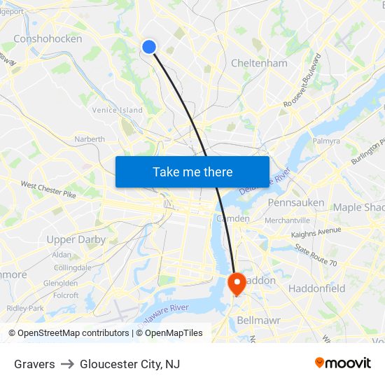 Gravers to Gloucester City, NJ map