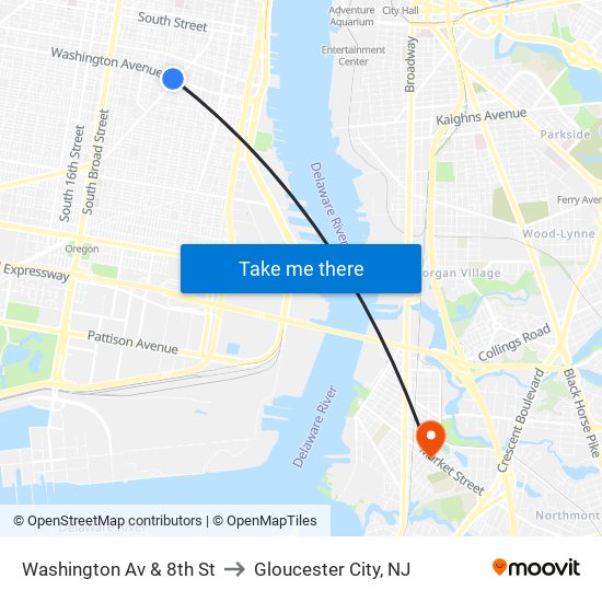 Washington Av & 8th St to Gloucester City, NJ map