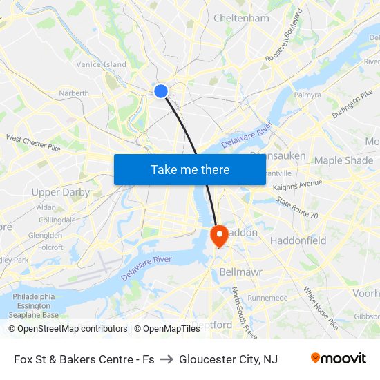 Fox St & Bakers Centre - Fs to Gloucester City, NJ map