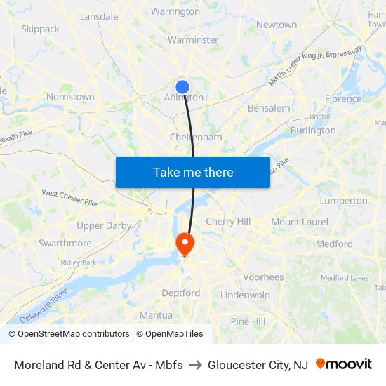 Moreland Rd & Center Av - Mbfs to Gloucester City, NJ map