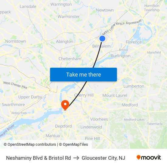 Neshaminy Blvd & Bristol Rd to Gloucester City, NJ map