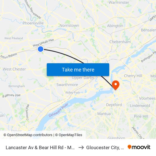 Lancaster Av & Bear Hill Rd - Mbfs to Gloucester City, NJ map