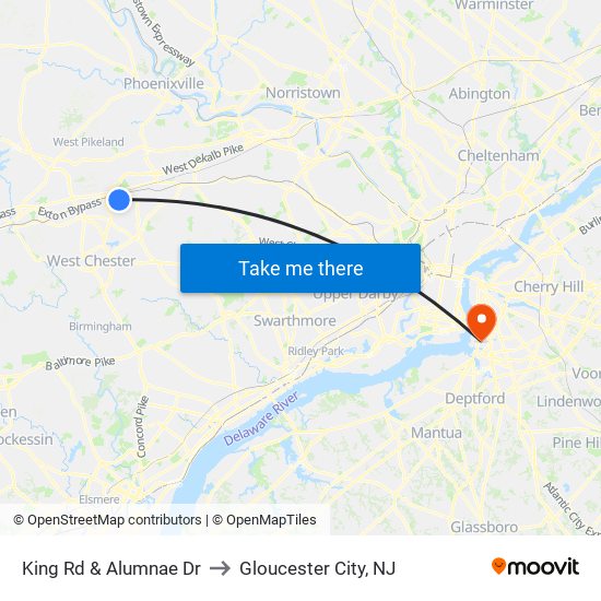 King Rd & Alumnae Dr to Gloucester City, NJ map