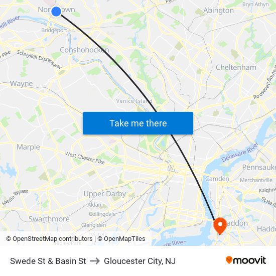 Swede St & Basin St to Gloucester City, NJ map