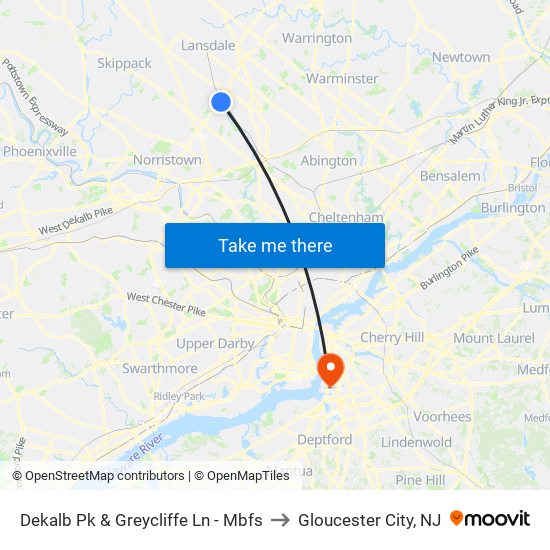Dekalb Pk & Greycliffe Ln - Mbfs to Gloucester City, NJ map
