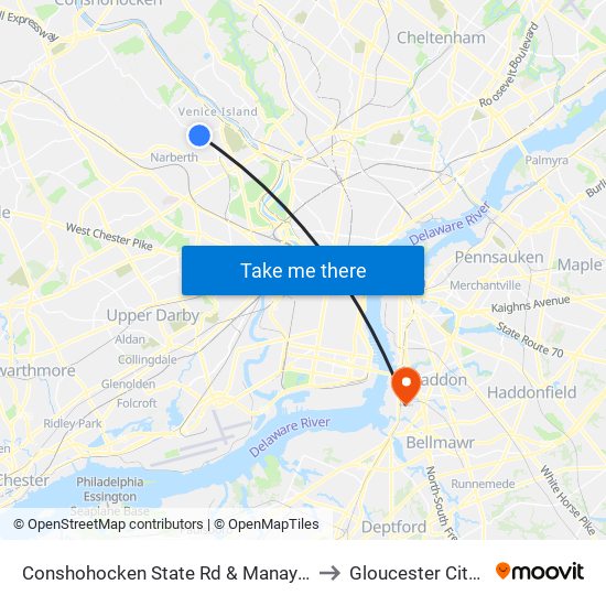Conshohocken State Rd & Manayunk Rd to Gloucester City, NJ map