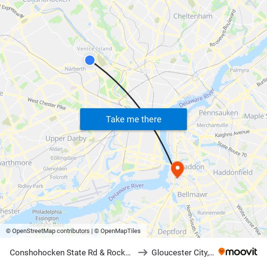 Conshohocken State Rd & Rockhill Rd to Gloucester City, NJ map