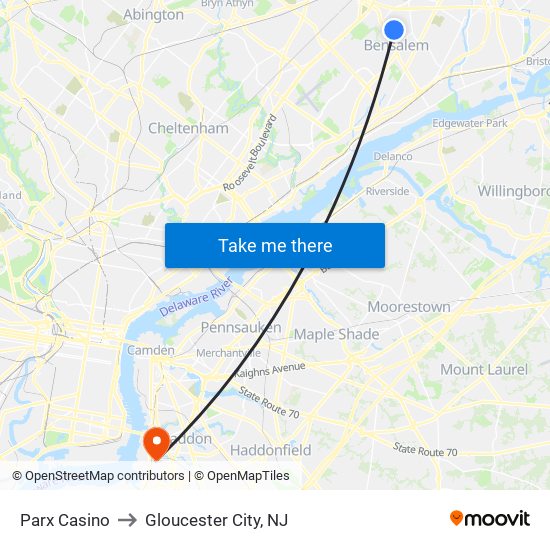 Parx Casino to Gloucester City, NJ map