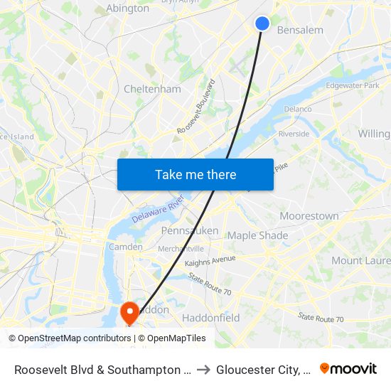 Roosevelt Blvd & Southampton Rd to Gloucester City, NJ map