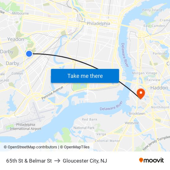 65th St & Belmar St to Gloucester City, NJ map