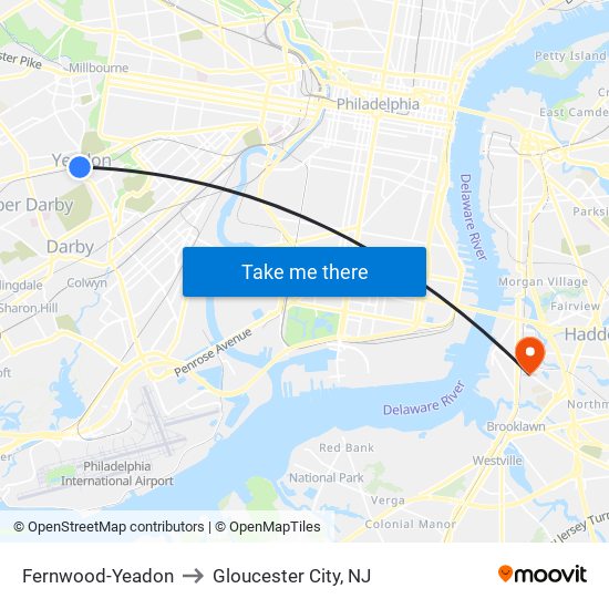 Fernwood-Yeadon to Gloucester City, NJ map