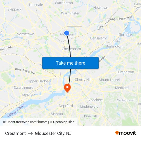 Crestmont to Gloucester City, NJ map