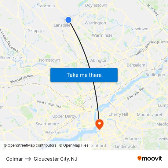 Colmar to Gloucester City, NJ map