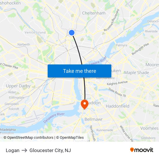 Logan to Gloucester City, NJ map