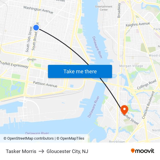 Tasker Morris to Gloucester City, NJ map