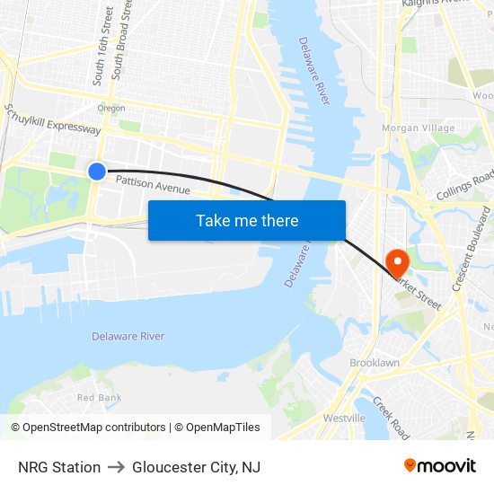 NRG Station to Gloucester City, NJ map