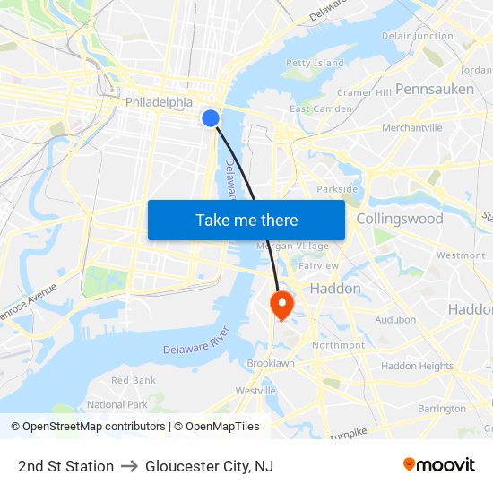 2nd St Station to Gloucester City, NJ map