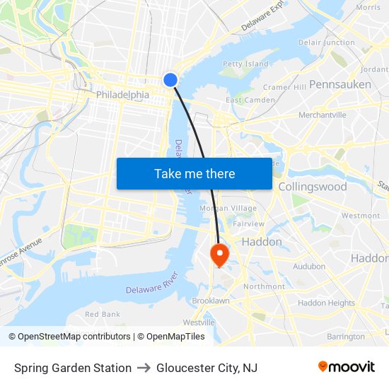 Spring Garden Station to Gloucester City, NJ map