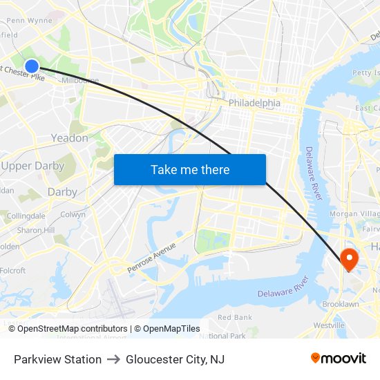 Parkview Station to Gloucester City, NJ map